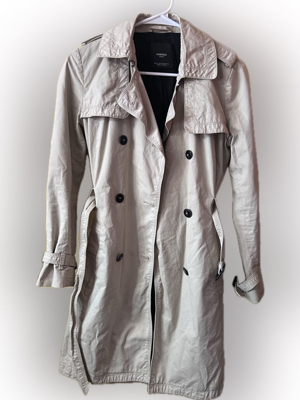Mango Light Beige Double-Breasted Trench Coat with Belt size XXS